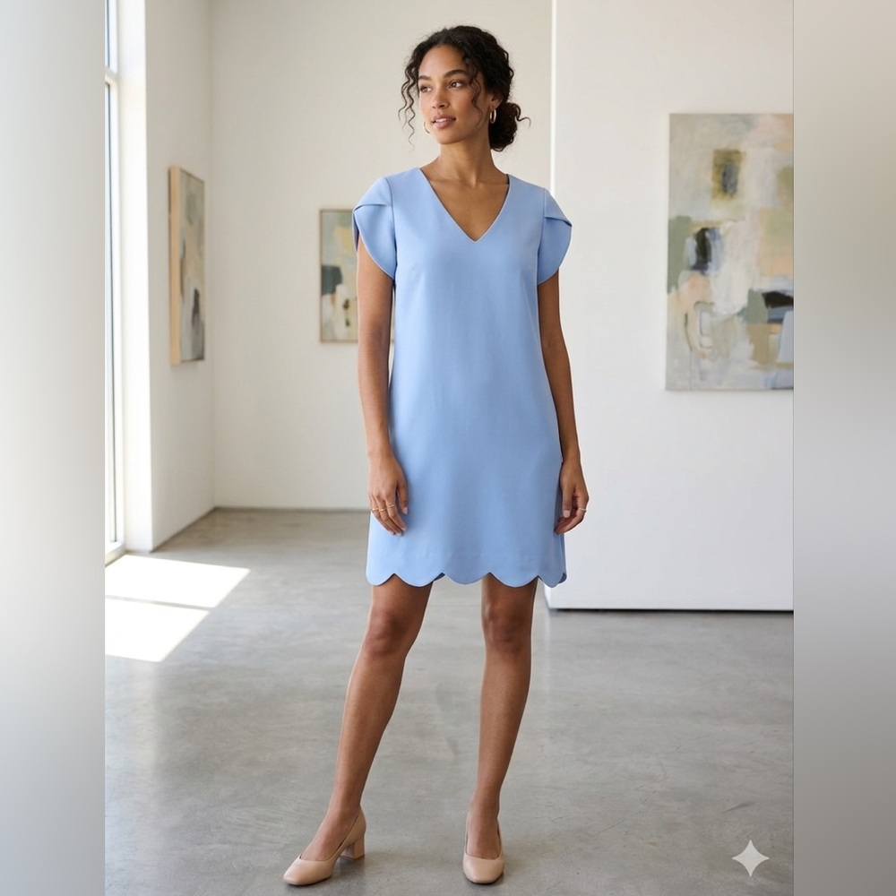 Camilyn Beth Scalloped Bridgette Sky Blue Dress Size 6 Made in USA